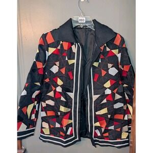 Linda Allard Ellen Tracy Vintage Women's Colorful Abstract Linen Jacket Size 8